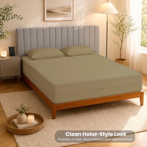 Queen Size Microfiber 1 PC Zipper Fitted Sheet 16 Inch Deep, Taupe