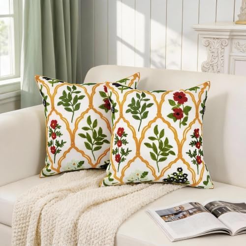 Alysheer Floral Decorative Embroidered Throw Pillow Cover 18"x18"