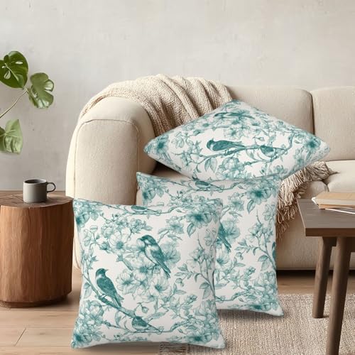 KiuLoam Vintage Toile Teal Floral Pillow Covers 22x22 Inch Set of 2