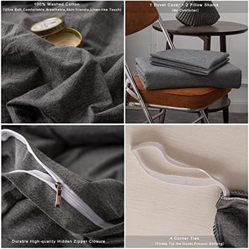 Janlive Washed Cotton Duvet Cover Full Ultra Soft 100% Cotton Solid