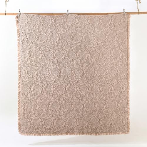 HORIMOTE HOME Pinkish Grey Ruffled Quilt Queen Size, Stone-Washed
