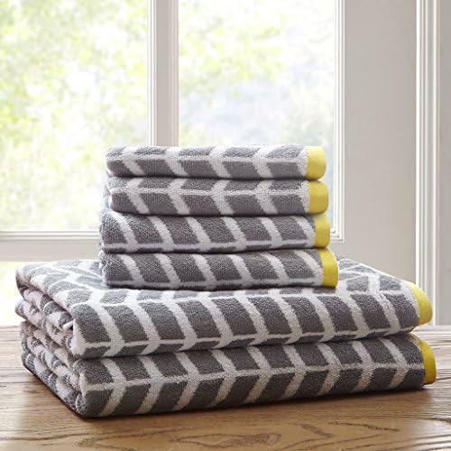 Intelligent Design Nadia Cotton Bath Towel Set Jacquard, 6 Piece, Grey