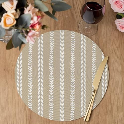 Neutral Sandy Round Braided Placemats Set of Set of 8 Heat Resistance