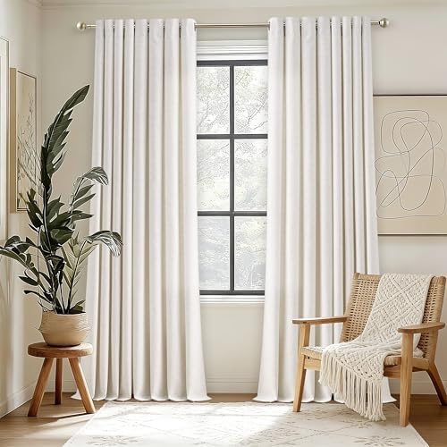 84 Inch Length 2 Panels Set Off White Linen Curtains Semi Sheer
