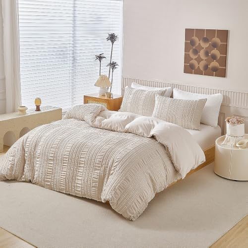 Tufted Queen Duvet Cover Set, 3 Pieces Solid Color Pinch Pleat