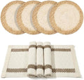 Handmade Boho Placemats Set of 4 | Natural Woven & Fabric Cotton Combo