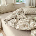 LifeTB Tan Gingham Duvet Cover Grid Bedding Set Queen, Vintage Taupe