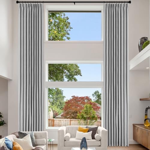 Fcosie Pinch Pleat Extra Long Linen Blackout Curtains 108 Inch Length