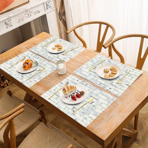 White Brick wall Placemats Set of 8 - Durable Soft Washable Table