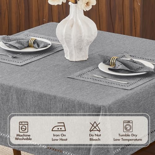 Gray 70x70 Square Polyester Linen Farmhouse Tablecloth