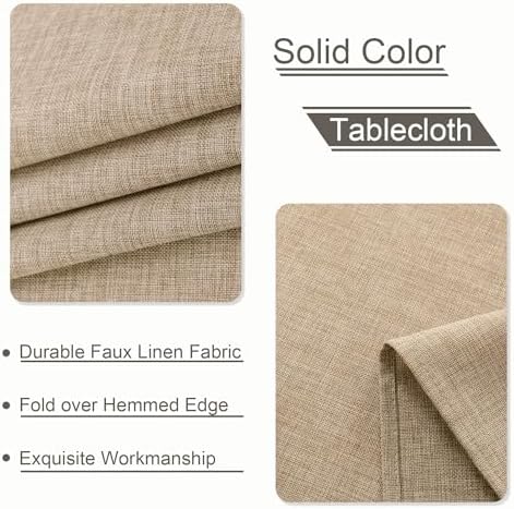 XWZO Faux Linen Textured Table Cloth - 60 x 102 Inch Beige Spillproof