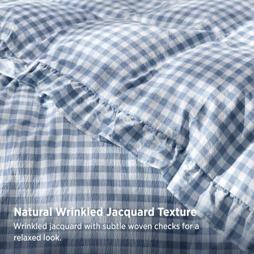 Bedsure Gingham Ruffle Duvet Cover Set, Queen Cotton-Like Quilt Cover