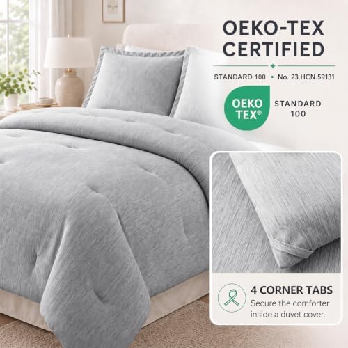 CozyLux Twin/Twin XL Comforter Set, Heathered Light Grey, 2 Pieces