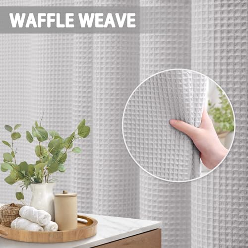 Light Grey Cotton No Hook Shower Curtain,Waffle Weave Shower Curtain