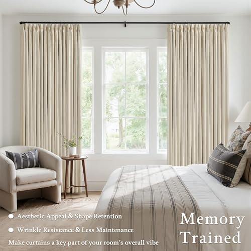 Cream Beige Linen Blackout 120 Inch Curtains for Living Room 2 Panels