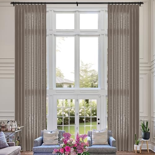Fcosie Rock Grey Extra Long Natural Linen Curtains 108 Inches Long