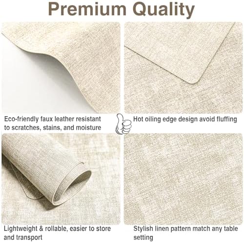 Faux Leather Placemats Set of 6, 12" x 17", Beige