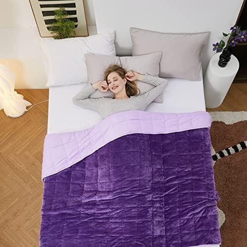 Satwip Weighted Blanket 10 Pounds Purple Fuzzy Warm Flannel Bed