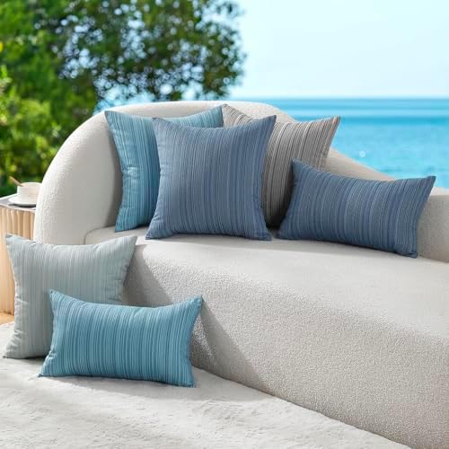 VAKADO Waterproof Beige Stripe Outdoor Throw Pillow Covers 18x18 Set