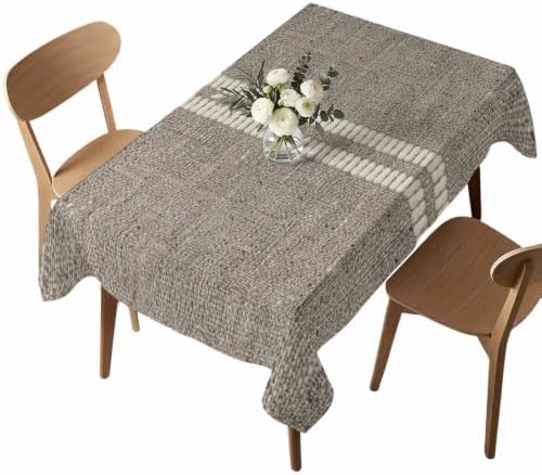 Cream Grain Line Tablecloths 52" x 70”, Soft Taupe Woven Canvas Style
