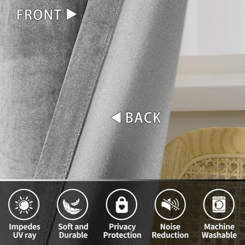 SMILETIME Grey 52 x 120 in Long Velvet Curtains with Grommet-2P