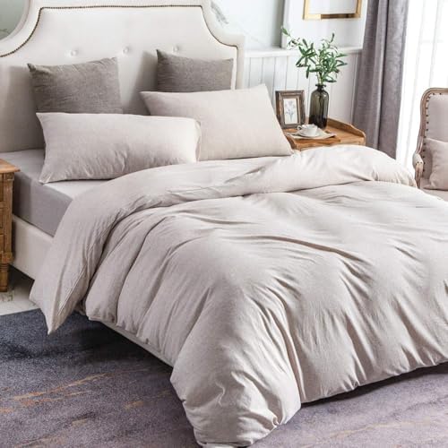 PURE ERA Jersey Knit Duvet Cover Set Heather Beige Oversized Queen