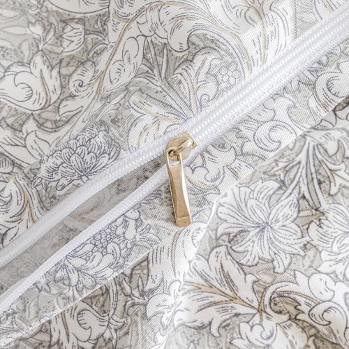 SUSYBAO Grey Paisley Floral Duvet Cover Queen 100% Cotton 3 Pcs Set