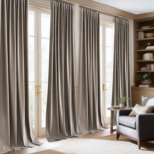 NICETOWN Taupe Velvet Curtains 8 ft Room Darkening Thermal Insulated