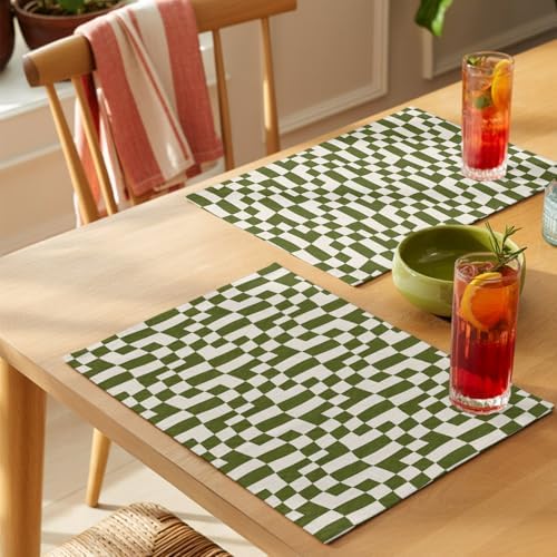 Round Placemats Set of 8 Neutral Grid Place Mats Minimalist Modern