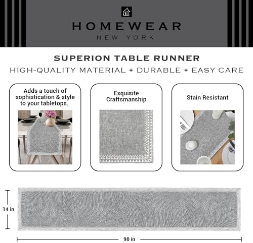 Superion Woven Table Runner 14x90 Grey - 100% Polyester Boho