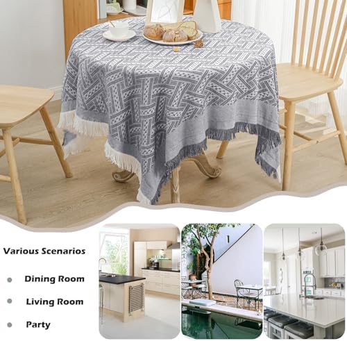 Dining Square Elegant Tablecloth - Solid Color Plaid with Decorative