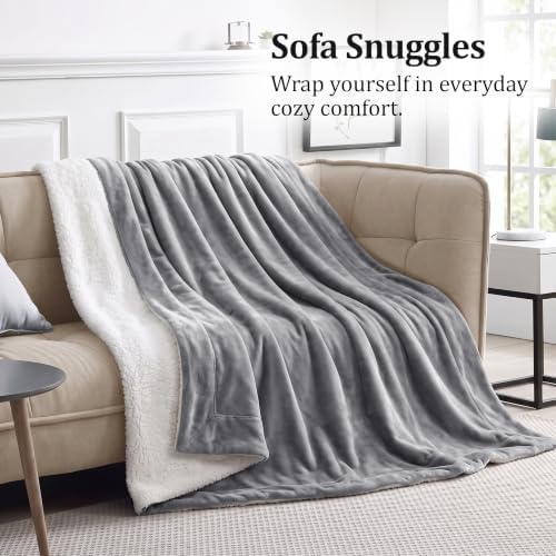 IR Imperial Rooms Twin Sherpa Blanket 60x80 Guest Bedroom Silver Grey