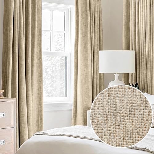 Brown Full Blackout Linen Window Curtains 40x95" Rustic Farmhouse