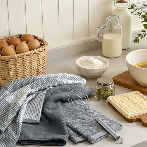 Homaxy 6 Pack Cotton Terry Premium Kitchen Towels, 18 x 28 in, Grey