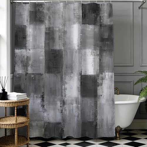 Mocsicka Grey Patchwork Shower Curtain, Black and White Modern