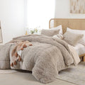 Smoofy Fluffy King Size Comforter Set, Oatmeal Faux Fur Comforter Set