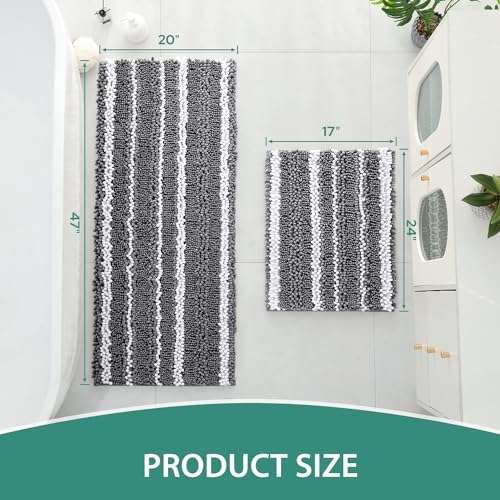 HOMEIDEAS Chenille Bathroom Rugs Sets 2 Piece, Cationic Dyed, Extra