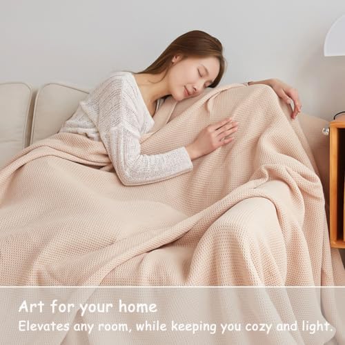 100% Cotton Throw Blanket Honeycomb Weave Gauze Knit, Desert Sand