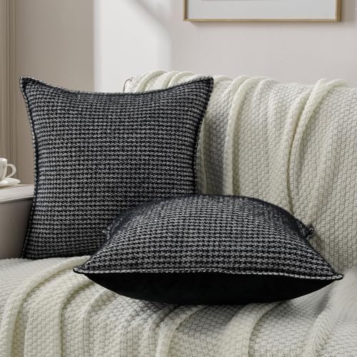 FUTEI Pack of 2 Chenille Throw Pillow Covers 18x18 Inch, Black