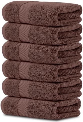White Classic 6 Luxury Brown Hand Towels 16 x 30 and 12 Luxury