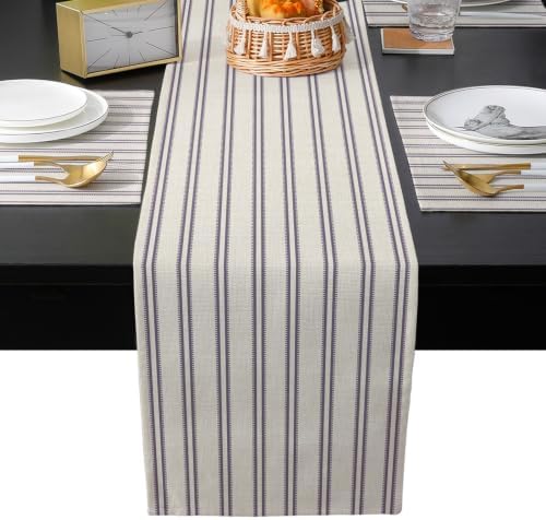 Tan Stripes Table Runner and Placemats Set of 6 Sandy Beige Cotton