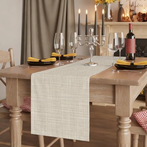 Beige Solid Table Runner Minimalist Cloth Cream Khaki Linen Texture