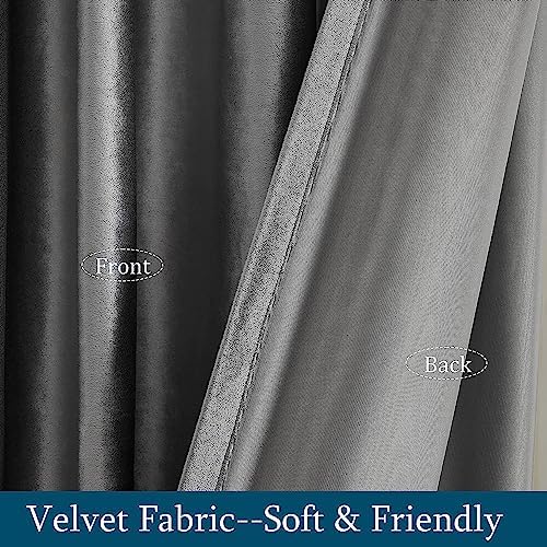 PRIMROSE Dark Grey Velvet Curtains 120 inch Long for Living Room,Set