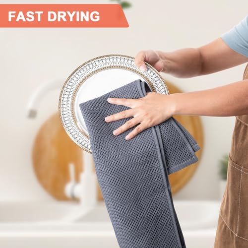 BOOMIBOO 4-Pack Dish Towels,100% Cotton Waffle Weave,13x28 in,Grey
