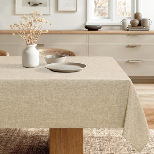 JIUZHEN Rectangle Table Cloth Faux Linen Farmhouse Tablecloth Wrinkle