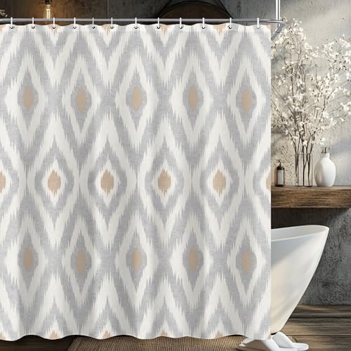 Modern Grey Tan Shower Curtain Sets for Bathroom 60Wx72H Geometric
