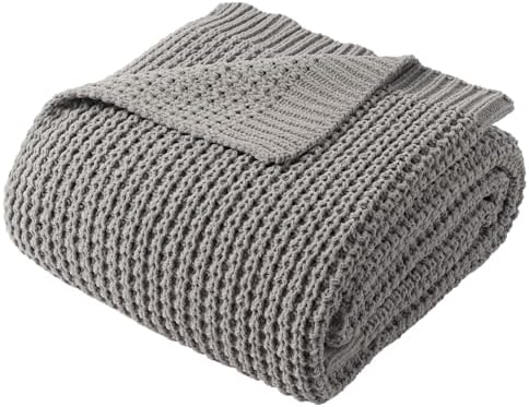 Grey Throw Blanket for Couch, Soft Knitted Chenille Throw Blanket