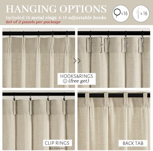 Warm Beige Thick Linen Blend Sheer Curtains 96 Inches Long for Living