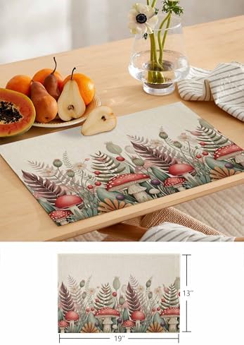 Placemats Set of 8, Mushroom Vintage Woven Placemat, Linen Place Mats