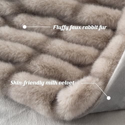 Battilo Large Faux Fur Throw Blanket for Couch, 60"x80", Tip Dye Grey